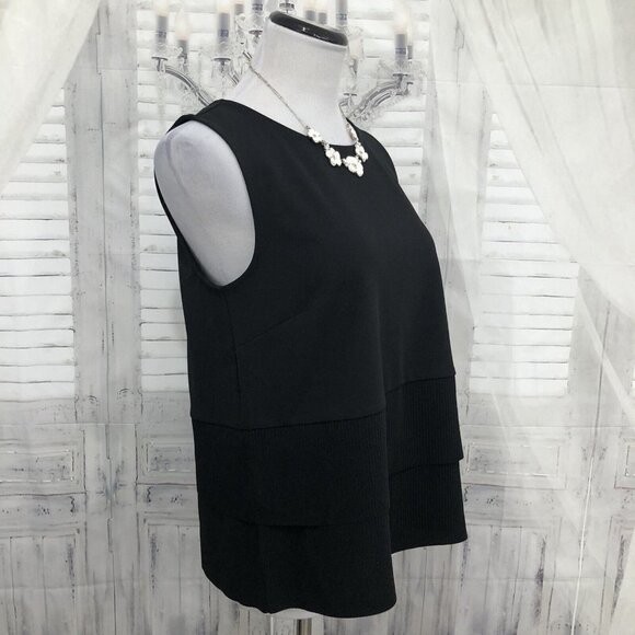 Ann Taylor Medium Solid Black Sleeveless Pleated Blouse Round Neck Pullover NWOT - Picture 2 of 8